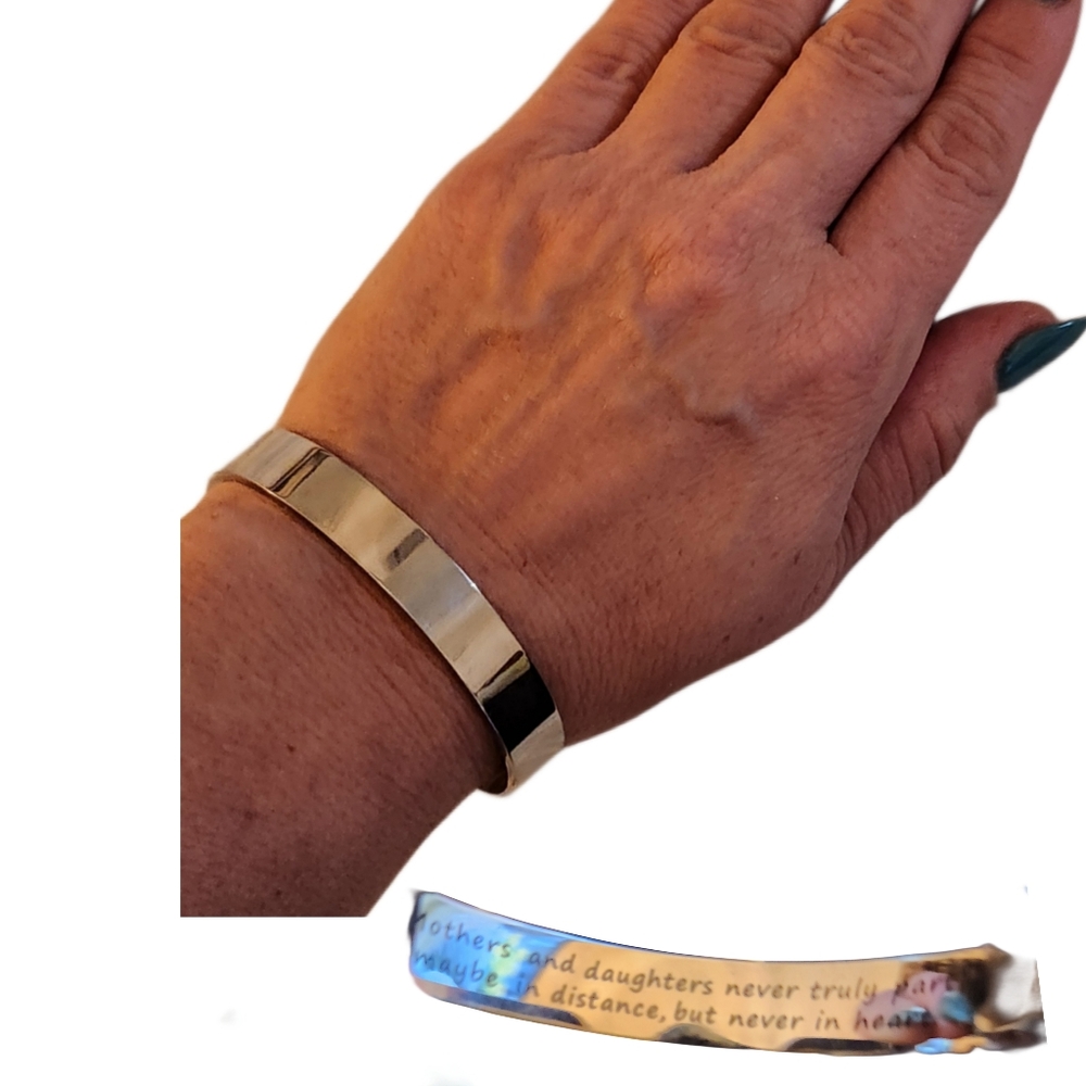 Mother Daughter Gift Mothers Day  Bracelet Band with Heart Accent Stainless